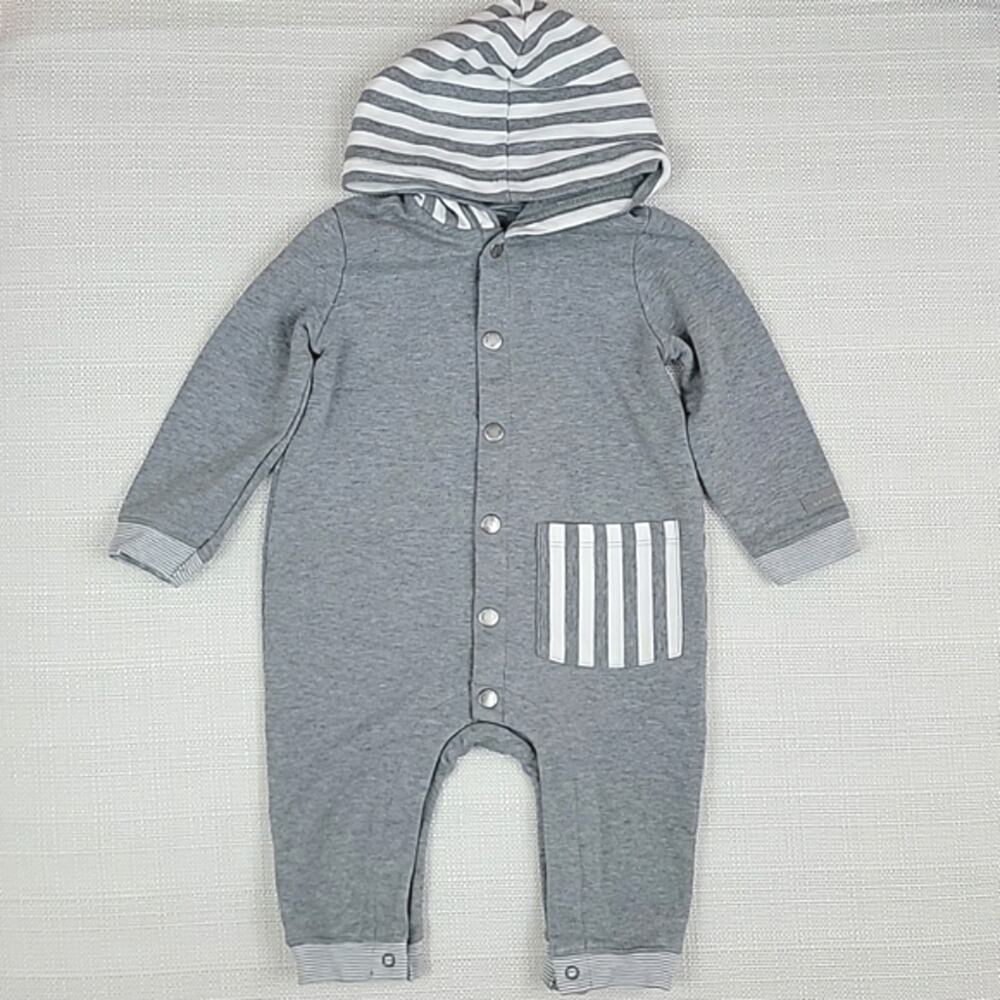 Bellybutton organic cotton gray striped hooded‎ coverall 6M